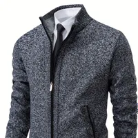 Herren eleganter Strickpullover mit Reißverschluss und leichtem Stretch, Vintage-Stil, leichter Mantel