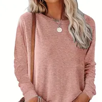 Women's single color hoodie with round neckline and long sleeves, comfortable and casual style