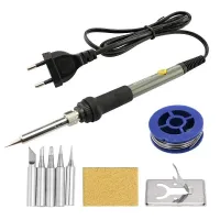 Pistolă de sudură cu temperatură reglabilă 200℃-450℃ - Soldering electric cu vârf de fier și indicator LED de încărcare 60 W - Set de sudură cu 5 capete interschimbabile, suport, sârmă de cositor și burete