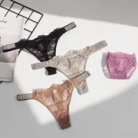 Tanga sexy din dantelă pentru femei cu talie joasă și mărgele