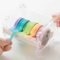 Transparent modern holder for adhesive tapes and adhesive tapes for easy tearing