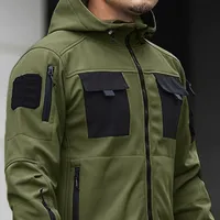 Stylish men's jacket with hood and zipper for long sleeves with colorful blocks and multi-caps - Men's clothing