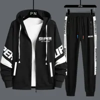 Men's classic 2-piece tracksuit - hoodie with hood and long sleeves + tracksuit