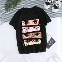 Unisex T-shirt with short sleeve and printing anime eyes characters from Demon Slayer