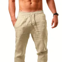 Single color men's sweatpants with drawstring, free cut - casual joggers