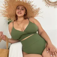 Women's two-piece stylish plus size swimsuit with high waist