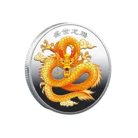 Gold-plated Chinese Coin with Dragon 4 x 0,3 cm Collector Metal Coin for Year Dragon Commemorative Coin with Chinese Dragon