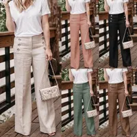 Women's loose trousers with higher waist decorated with buttons