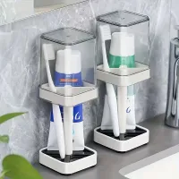 Modern minimalist toothbrush stand with integrated glass