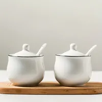 Ceramic saucer for spices with teaspoon