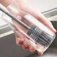 Silicon bottle brush with long handle - rubber material, flexible brush for thorough cleaning