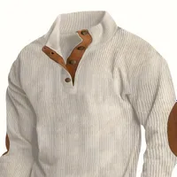 Men's shirt with long sleeve, standing collar and retro colored blocks, comfortable, ribs, autumn/winter