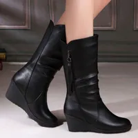 Women's vintage leather wedge boots Birita