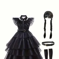 Rochițe pentru fetițe cu volane și tiv stratificat din tulle - set de costume pentru schimbare și cosplay cu curea, perucă și șosete