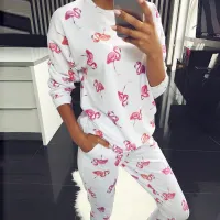 Damski luksusowy zestaw piżamy z motywem flamingo