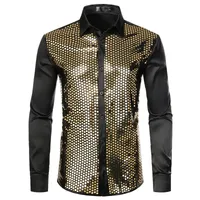 Men's silk shirt with shiny sequins, long sleeves and suitable for social events