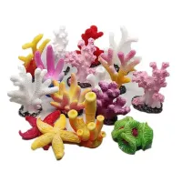 Miniature artificial corals and starfish of resin for decoration of aquariums