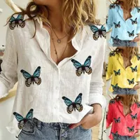 Women's casual blouse with long sleeves and butterfly print