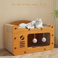 Comfortable cat house with scratch and ball - ideal for year-round fun of your cat