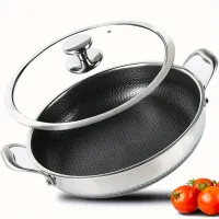 Stainless steel pan Wok, non-sticky surface, with lid, 2 handles