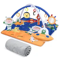Dětská hrací podložka, 2 vyměnitelné omyvatelné kryty Dětská hrací podložka s 8 hračkami, zrak, sluch, hmat, kognitivní rozvoj pro dítě