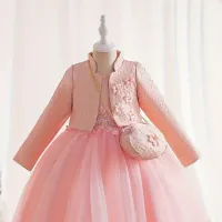 Girl Embroidery 3-piece Set of Cute Princess Dress With Puffy Gauze At Party