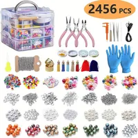 2456 bucăți de materiale cu mărgele pentru brățară DIY, colier, accesorii pentru bijuterii, set de bijuterii handmade, alegere ideală pentru cadouri