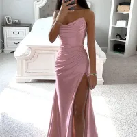 Fabulous satin silk ball gown with slit