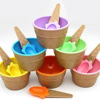 Set drăguț pentru copii pentru înghețată - bol + linguriță - 6 culori