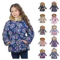 Children's winter windproof warm jacket with hood for girls