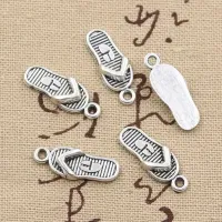 20 pcs pendants in the shape of summer slippers - bronze and silver antique color, 21x8mm