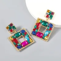 Multilayer square alloy earrings set with glass diamonds