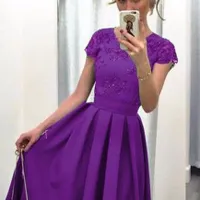 Elegant short sleeve round dress in polyester Semi Dress