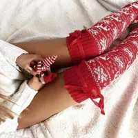 Women's crocheted winter leg warmers with reindeer