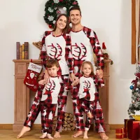 Karácsonyi kockás családi pizsama vidám szarvasmintával
