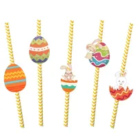 Easter paper straws with cute bunnies - decoration for drinks and gifts for children