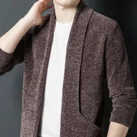 Cardigan élégant pour homme au style rétro avec haute élasticité, col en V et devant ouvert, idéal pour l'automne et l'hiver