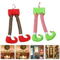 Christmas decorations for hanging in the shape of legs elf and Santa Claus on Christmas tree - 2 pcs
