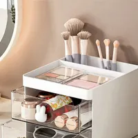 Cute table organizer with transparent drawer for cosmetic supplies
