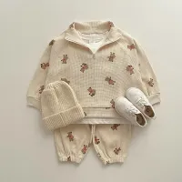 Children's clothing with a teddy bear for boys and girls, children's set 2 pcs with long sleeve, stand and trousers