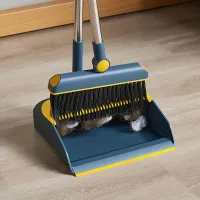 Floor cleaning work: Broom and blade set with long handles and concentrated brushes
