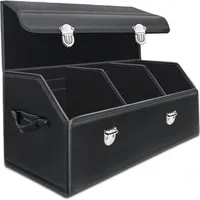 Foldable car boot storage box made of PU leather, 3 compartments, adjustable capacity
