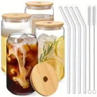 4pcs Drinking glasses with bamboo lids and a set of glass slams