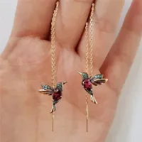 Ladies long earrings with hummingbird motif