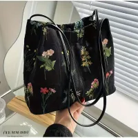 Geantă de cumpărături cu imprimeu floral + Geantă de umăr brodată la modă + Geantă de umăr casual și portofel pentru femei