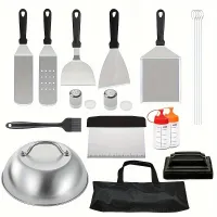 Stainless steel barbecue set 18 parts, professional equipment, scraper, barbecue, outdoor cooking