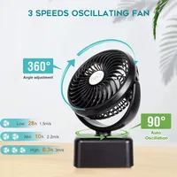 Portable camping fan with LED light, oscillation and built-in 5000mAh rechargeable battery