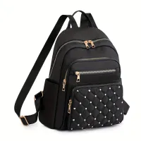 Ladies' backpack - casual, monochrome, quilted with rivets, zipper, travel