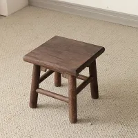 1pc Antique Small Wooden Stool, Black Santale Wood, Nuts Color, Wooden Small Square Stool For Adult, Outdoor Door Rooms On Change Bot