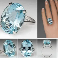 Luxus női gyűrű akvamarin gyűrűvel